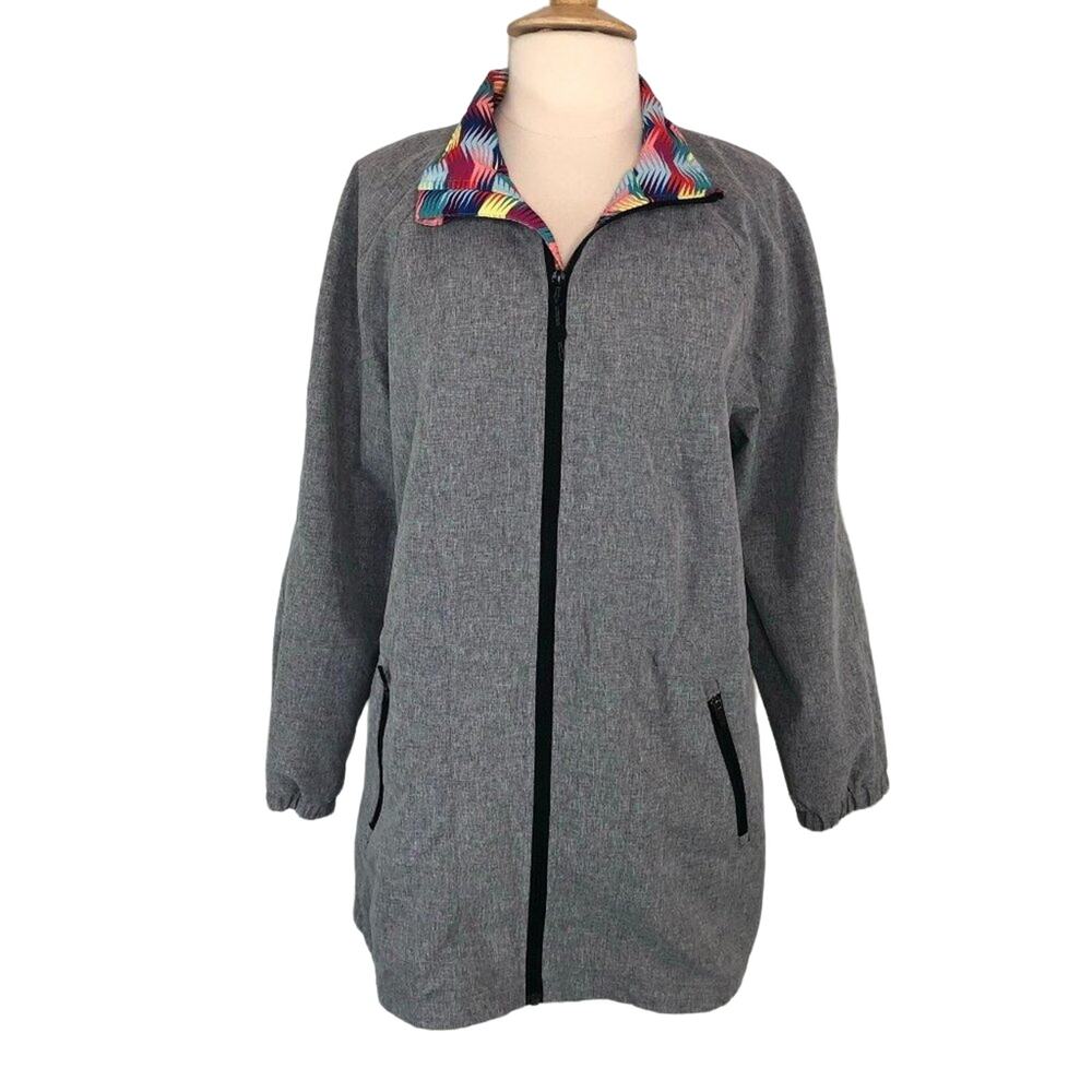 Windbreaker Jacket Full Front Zipper High Low Size 14/16 Gray Fullbeauty Sport